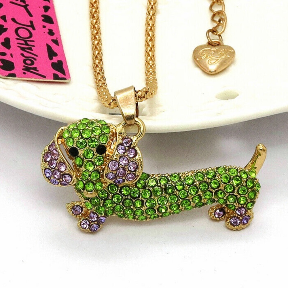NWT BETSEY JOHNSON RHINESTONE DACHSHUND NECKLACE